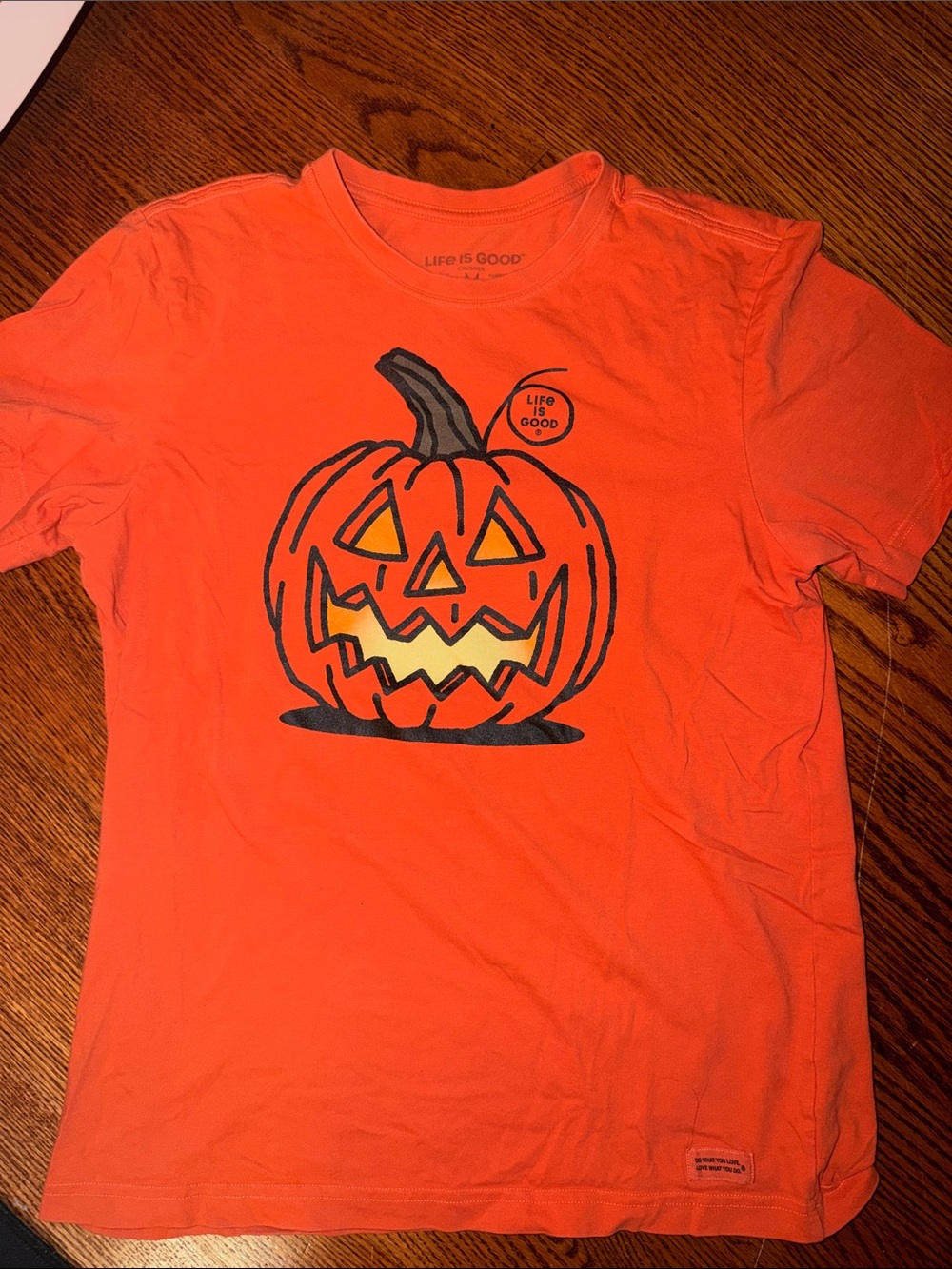 Life Is Good Orange Pumpkin Jack-O'-Lantern Adult Tee